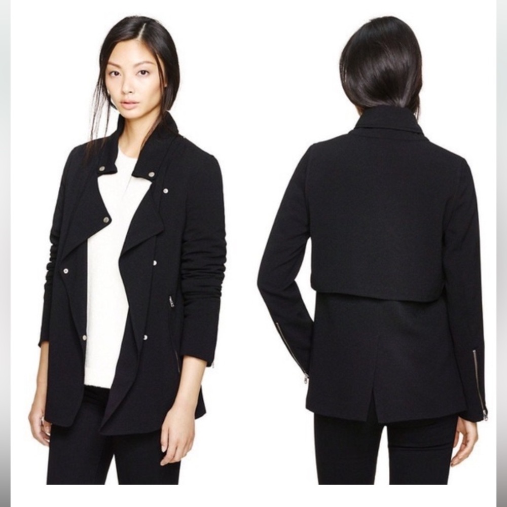 Aritzia Mayer crepe blazer in black featuring moto styling in XXS